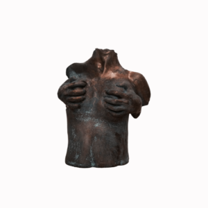 Kvindekrops skulptur i patineret kobber